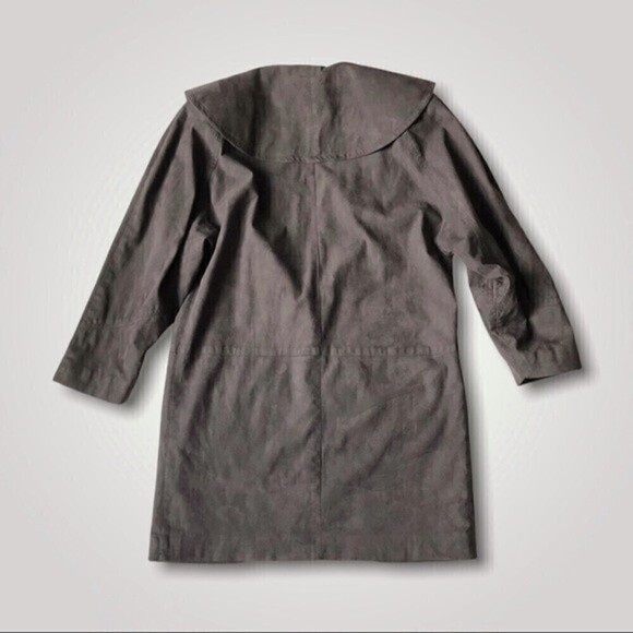 80s Vintage Faux Suede Cocoon Coat 1 Button Oversized Shawl Collar Slate Gray - Picture 12 of 12